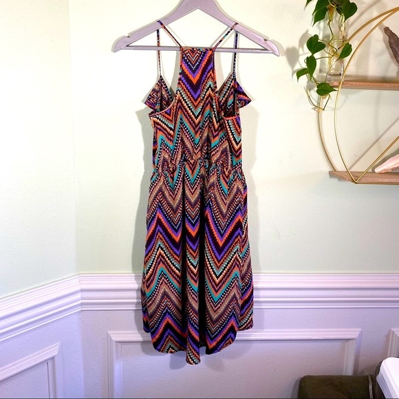 Boho style colorful Chevron Print Pixelated Racer Back Strappy  dress size S🔥 - Picture 3 of 6